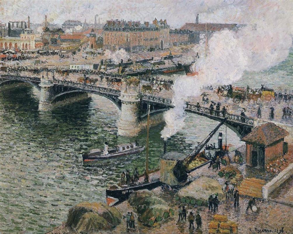 Camille Pissarro 1896: Pont Boieldieu in Rouen, Rainy Weather oil on canvas